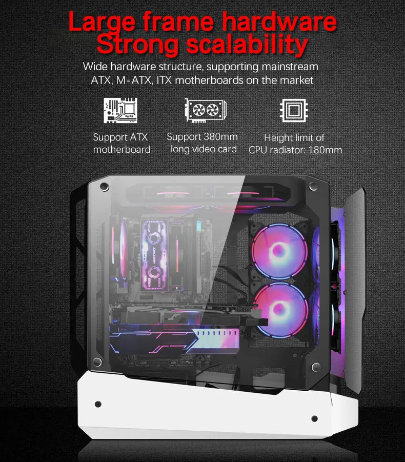 Ark ATX Mid-Tower PC Gaming Case, Non-Closed Case Tempered Glass Panel, 5 x Case Fans Installation Position - Front IO USB 3.0 Port, White - Not Include Fans Ark ATX Mid-Tower PC Gaming Case, Non-Closed Case Tempered Glass Panel, 5 x Case Fans Installation Position - Front IO USB 3.0 Port, White - Not Include Fans